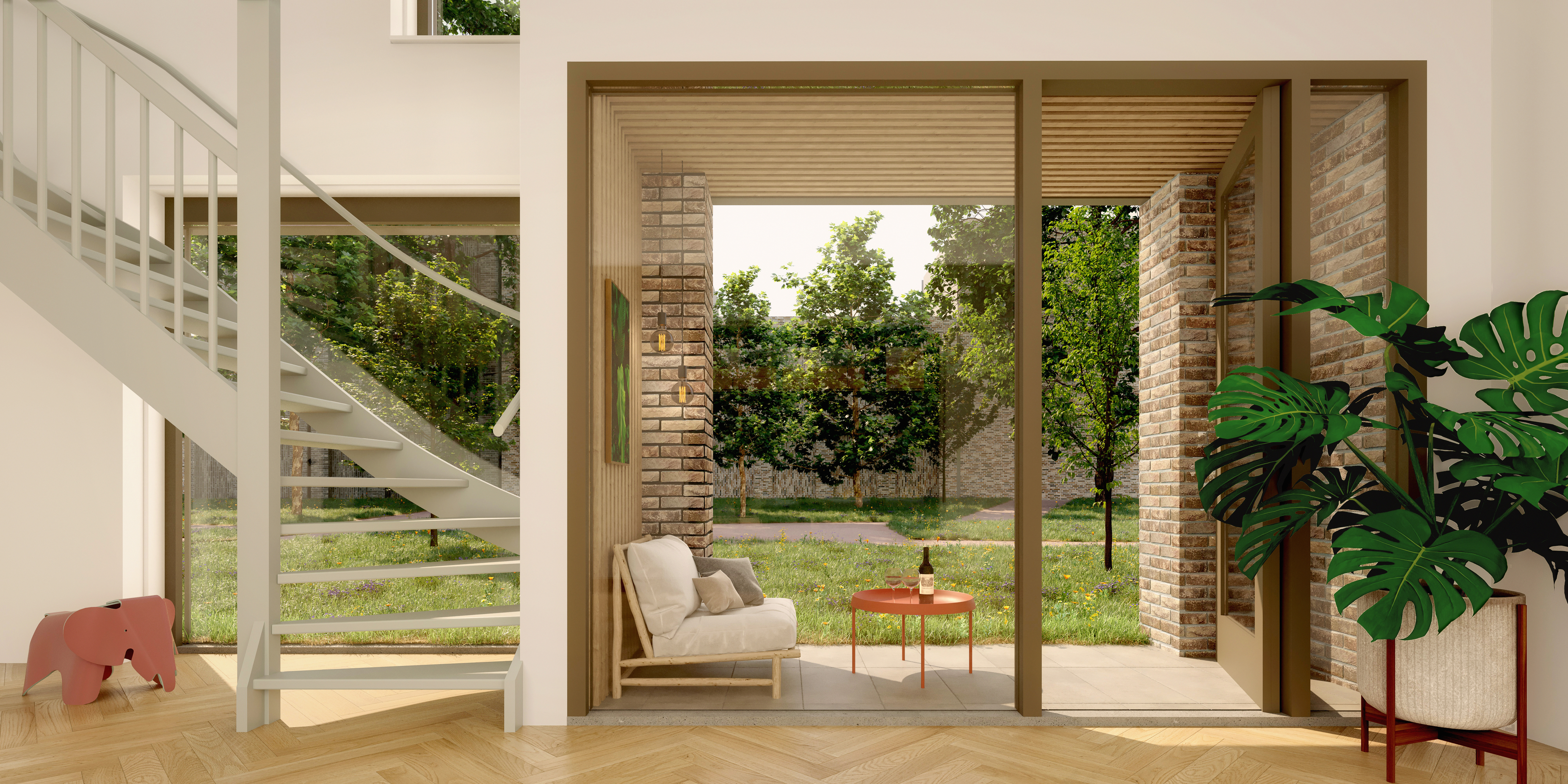 Interieur woning — doorkijk naar tuin